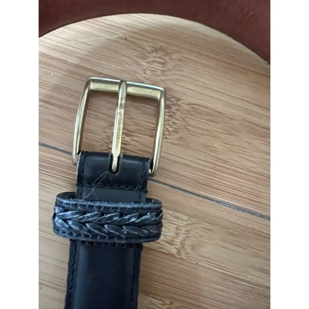 Coach 5913 Black Braided 100% Full Grain Genuine Leather Belt Brass Buckle 34
